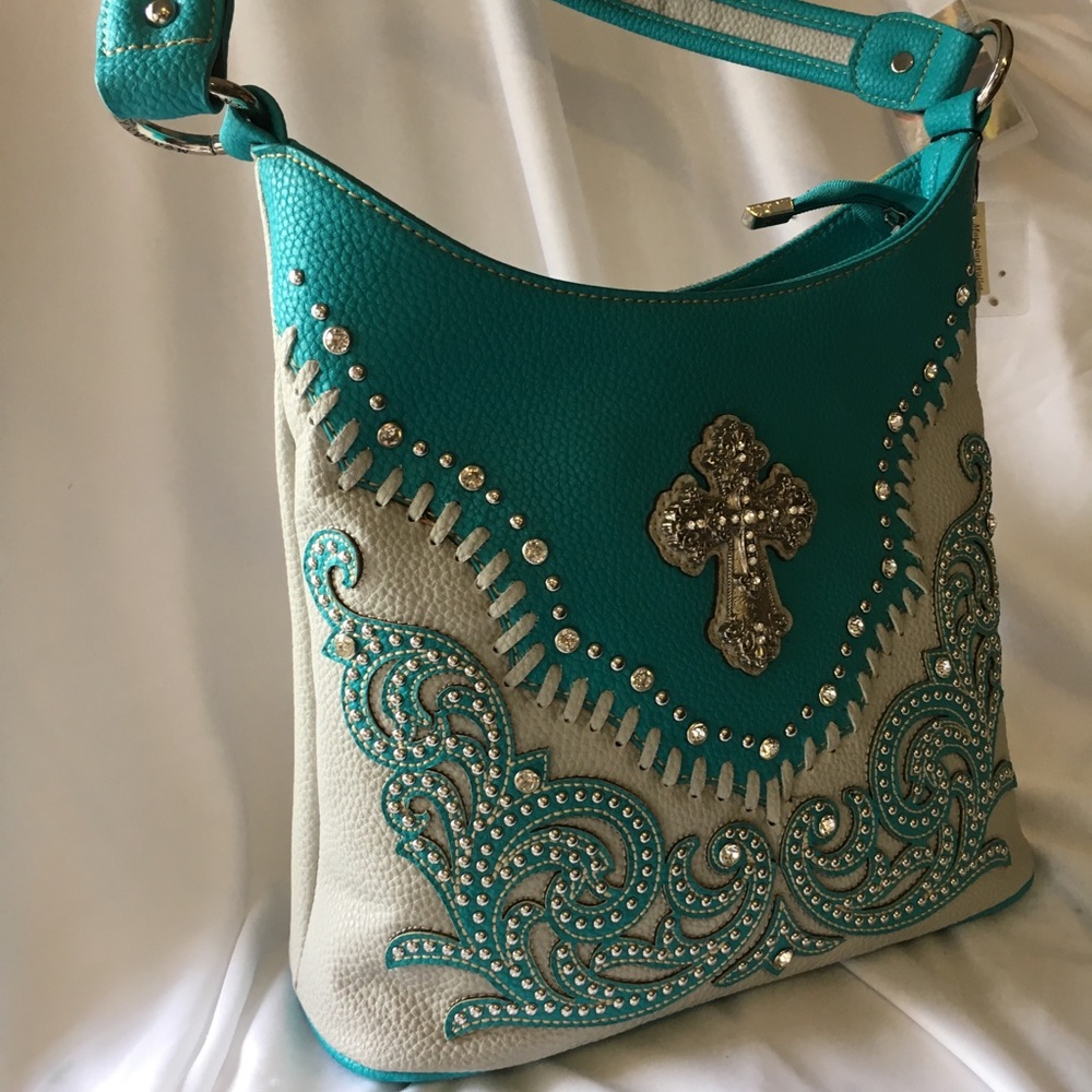 Turquoise cross boho bag